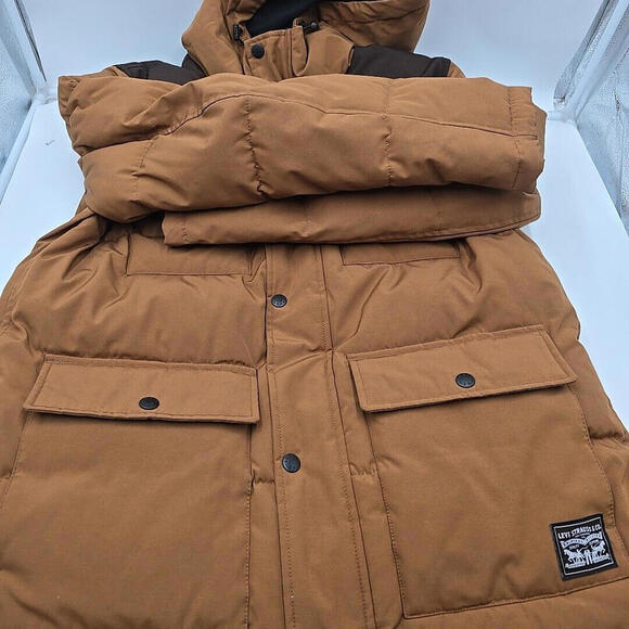 Men's Levi's Quilted Four‎ Pocket Parka Hoody Jacket-Worker Brown-L - Picture 5 of 10